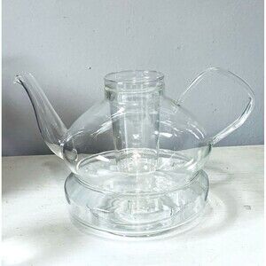 Schott Mainz Jenaer Glas Glass Teapot w/ Infuser &  Warming Base - 1950s Germany